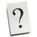 Black question mark over white background