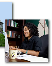 Rosemont student at laptop - Rosemont College Online