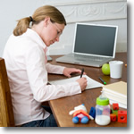 Woman studying in home office